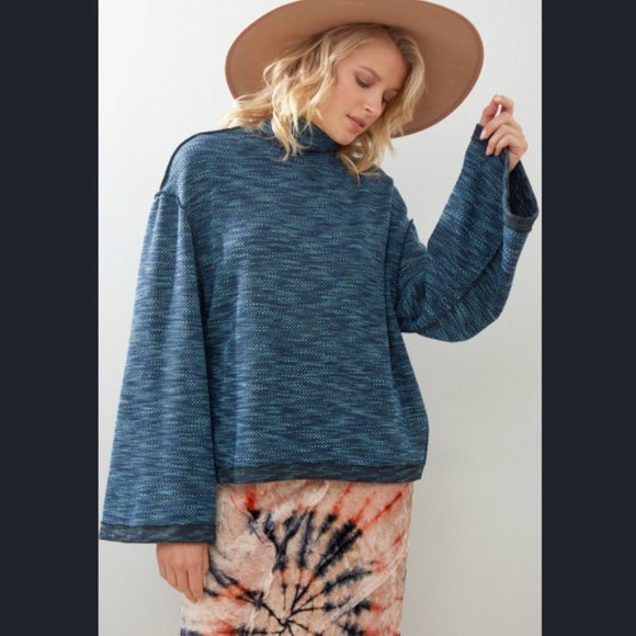 Free People Sunny Days Blue Turtleneck Top Size XS NWT - Picture 4 of 16